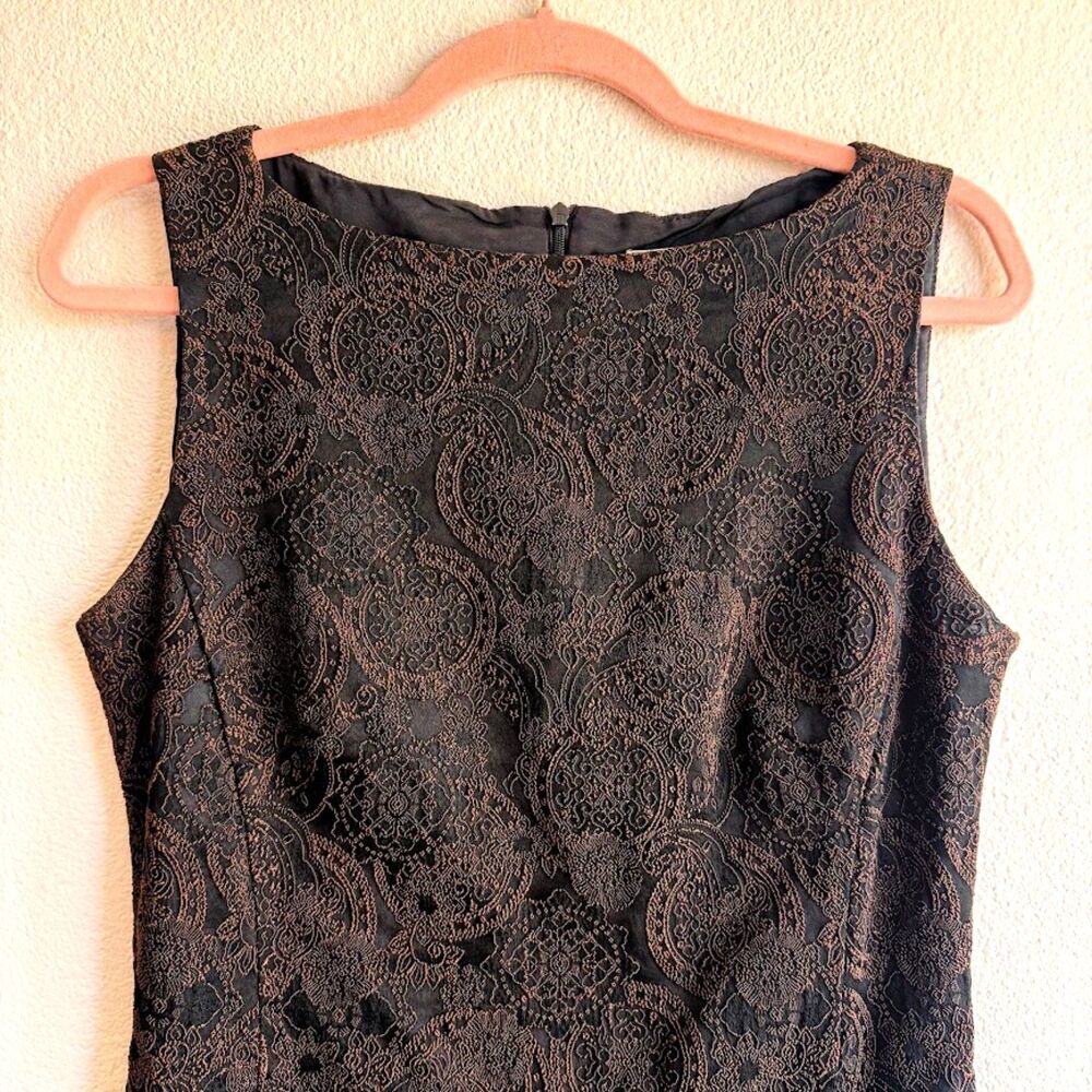 Vintage 90s Erny Van Reijmersdal Brocade Sheath Dress in Brown & Black size EU38 - Picture 2 of 13